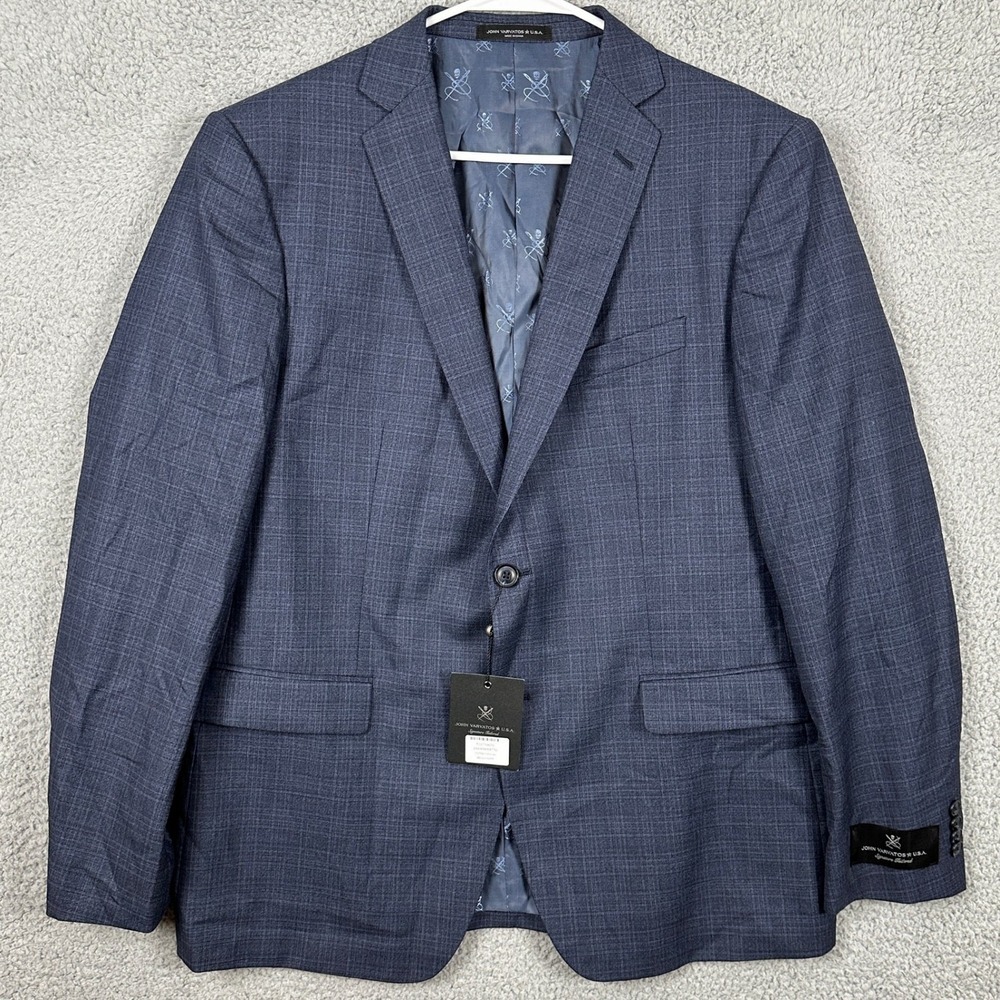 John Varvatos Bleecker Wool Blazer Sport Coat Mens 46R Blue 2 Button Long Sleeve